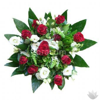 Bouquet rose rosse e lisianthus